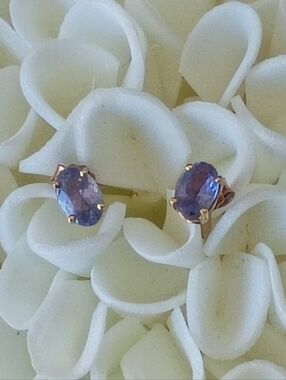 Tanzanite Oval Stud Earrings 5x7mm Classic Faucet 925 Over Gold